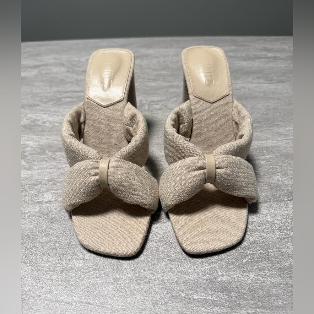 SCHUTZ Womens Linen Beige Tied Straps Fairy Open Slip On Heeled Sandal 10 B